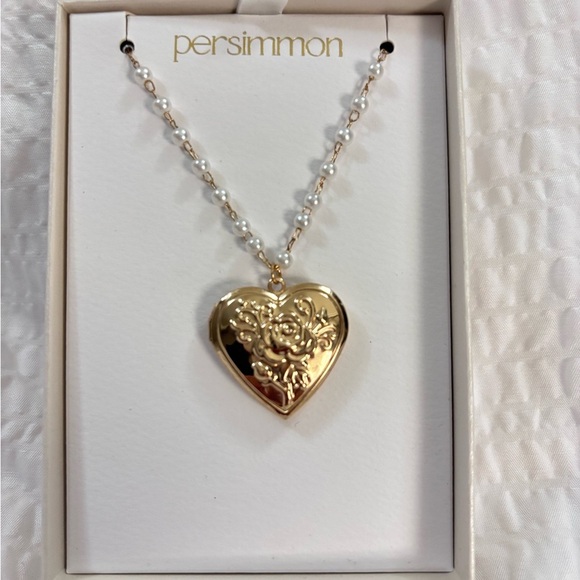 Gold Heart Necklace with Pearl Accents - Picture 4 of 4